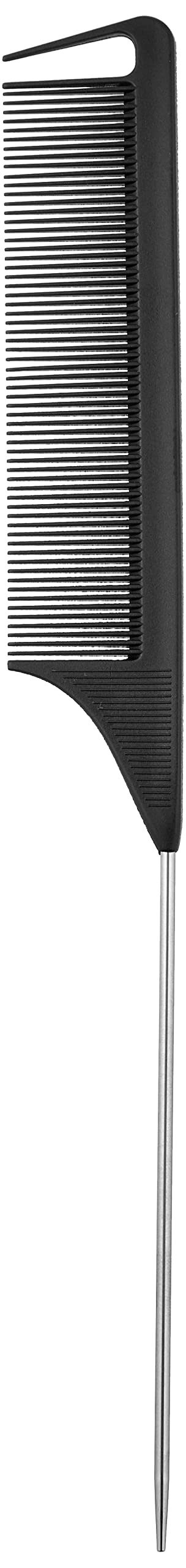 Dosso Beauty Carbon Fiber Rat Tail Comb, Plastic, Carbon Fiber, Metal End For Styling, Accurate Parting, Black, Heat Resistant, Comfy Grip, Durable, Sleek Look, Detangling, Portable