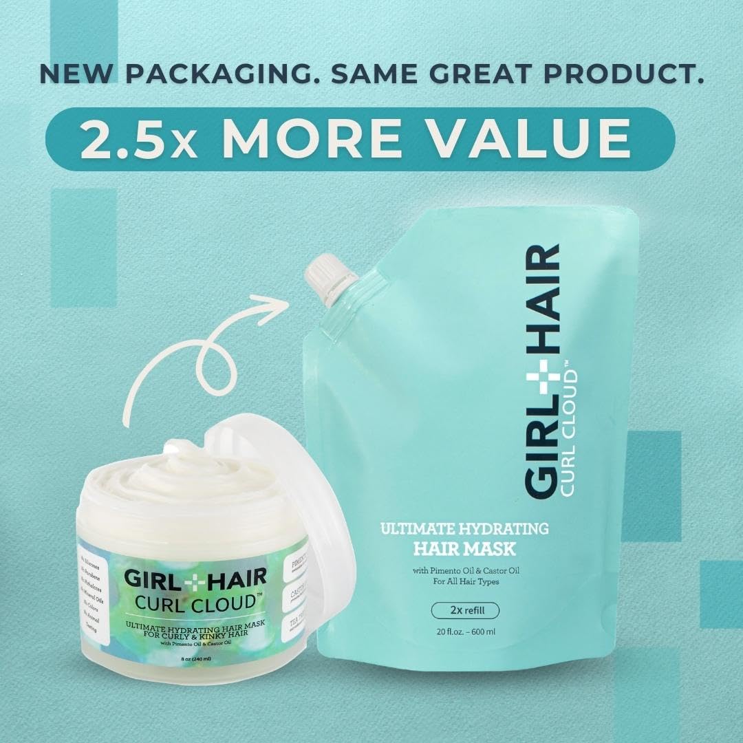 GIRL+HAIR Deep Conditioning Hair Mask Pouch | Hydrating Pimento Oil & Castor Oil For Dry, Damaged Hair | No Silicones or Parabens | New Eco-Friendly Package | 20 fl.oz