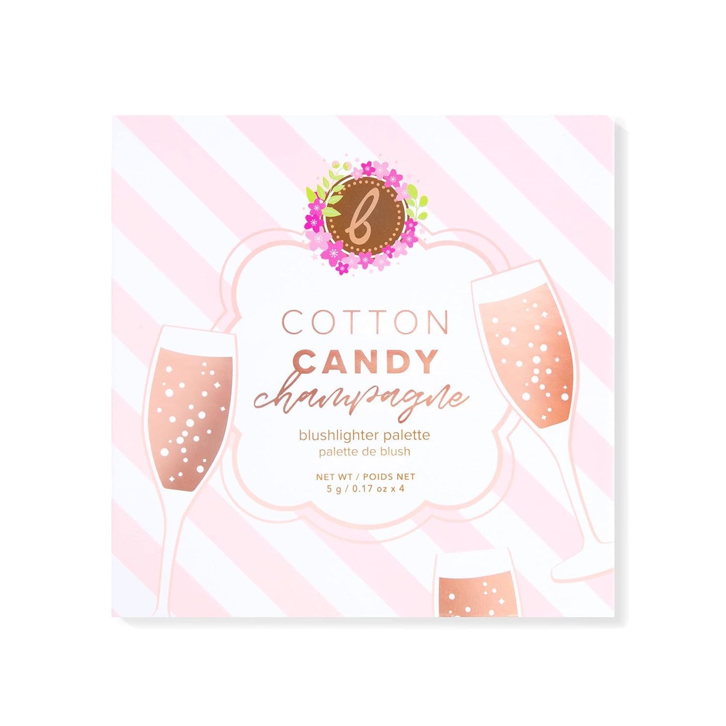 Beauty Bakerie Powder Blush Makeup Palette for Face & Cheeks, Matte and Metallic Highlighter Make up Set, 4 Highlight Shades, Cotton Candy Champagne