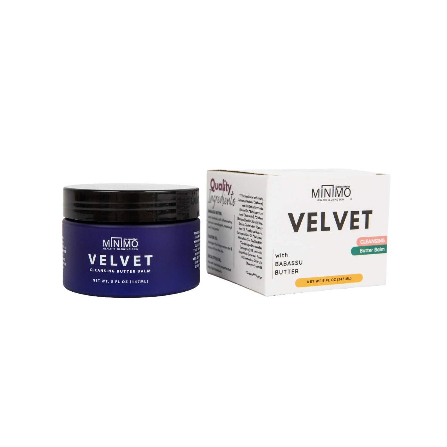 Minimo Velvet Cleansing Butter Balm for Face Rich Lather for Acne Prone Oily Dry Sensitive Skin Makeup Remover (5 oz)