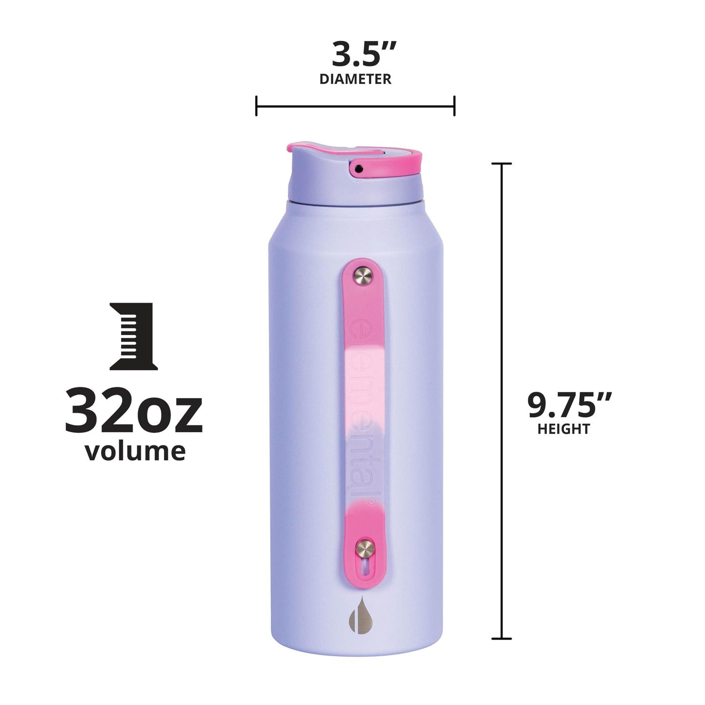 Elemental Iconic Stainless Steel Water Bottle with Straw - 32 oz Leak Proof Triple Wall Insulated Water Bottles for Travel and Sports - Reusable Gym Water Bottle with 2 Straws - Lilac Tie Dye