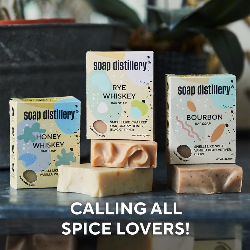 Soap Distillery Whiskey Lovers Three Soap Pack - Soap for Men and Women - Sweet and Spicy - Soap Gift Set - Woody, Oak Barrel, Vanilla, Cedarwood Fragrance