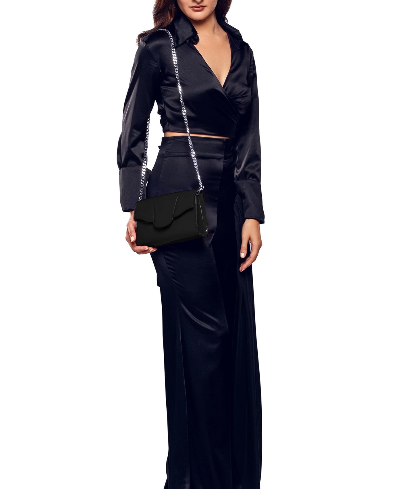 Liselle Kiss Allie Clutch Crossbody Bag, Black Glossy