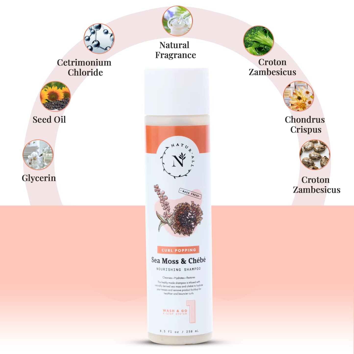 NaturAll Sea Moss & Chebe Shampoo & Avocado-Kiwi Leave In Conditioner Bundle - Hair Care Set for Frizz Control, Moisturization, Adding Shine & Nourishment- Paraben & Sulfate Free