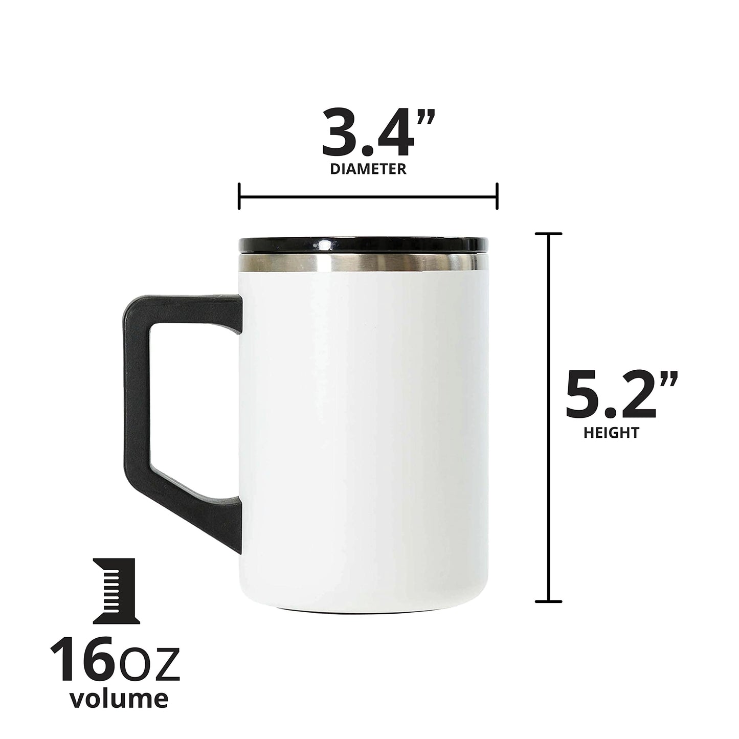 Elemental Insulated Coffee Mug - Triple-Wall Stainless Steel Summit Travel Cup for Hot and Cold Drinks - Thermal Coffee Mug with Lid and Handle for Camping, Office & Travel 16oz - White