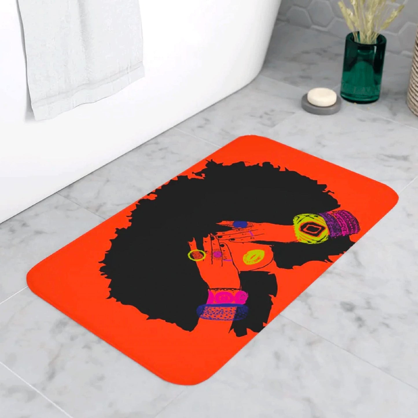 Pardon My Fro Shanell Bathroom Mat - Cushioned Soft Absorbent Bath Rugs with Printed Design - Washable Shower Mat Non Slip - Stylish Microfiber Bath Mat (Orange Bath Mat 30" X 20")