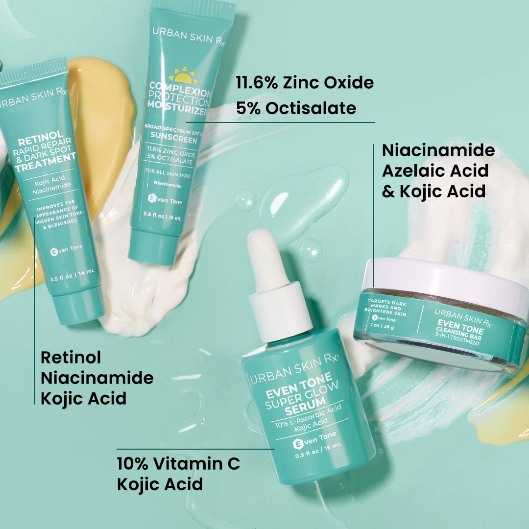 Urban Skin Rx Even Tone Essentials Starter Kit | Daily Regimen Includes 4 Top Products Formulated To Cleanse, Tone, Moisturize & Protect For More Even-Looking Skin