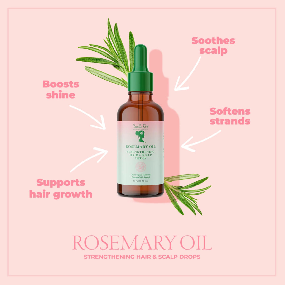 Camille Rose Rosemary Oil Strengthening Hair and Scalp Drops | 1.9 fl oz | Castor Oil, Peppermint & Rosemary Essential Oils | Encourage Hair Growth & Strengthen | Natural Hair Oil Dry Scalp