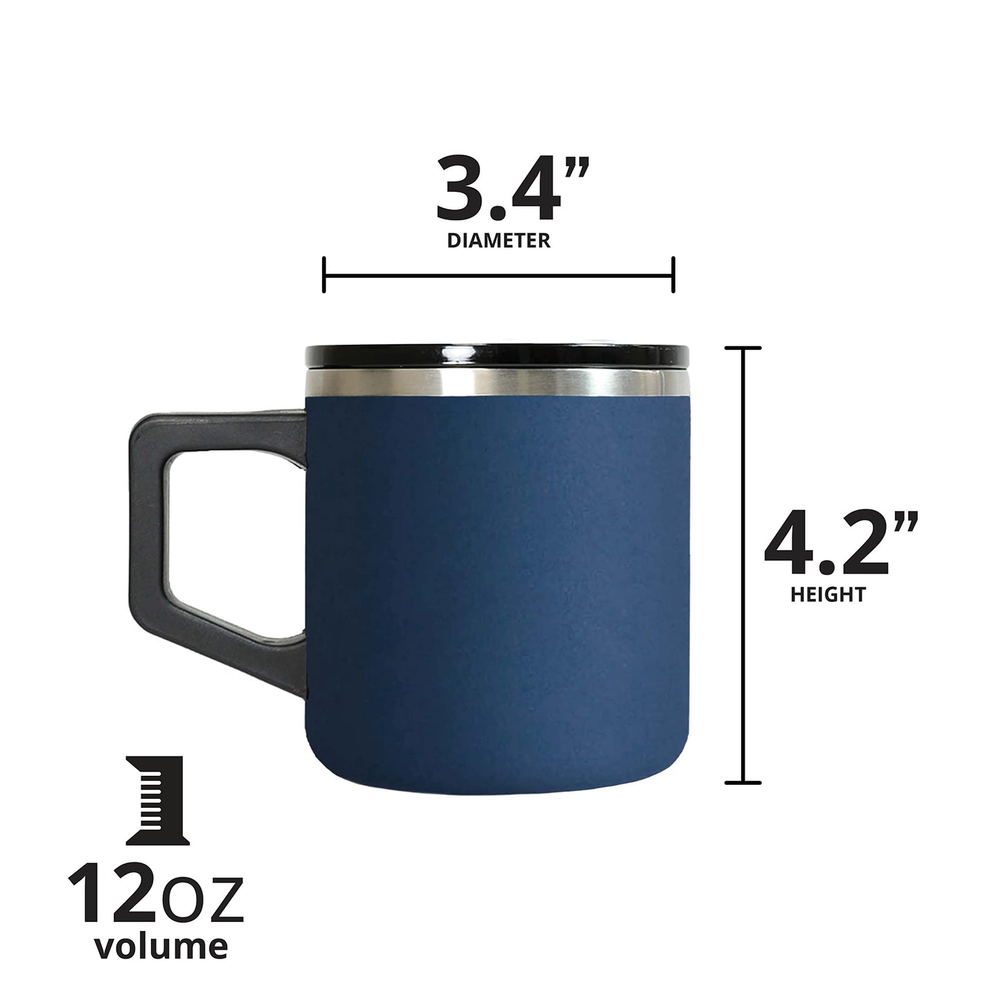 Elemental Insulated Coffee Mug - Triple-Wall Stainless Steel Summit Travel Cup for Hot and Cold Drinks - Thermal Coffee Mug with Lid and Handle for Camping, Office & Travel 12oz - Navy Blue