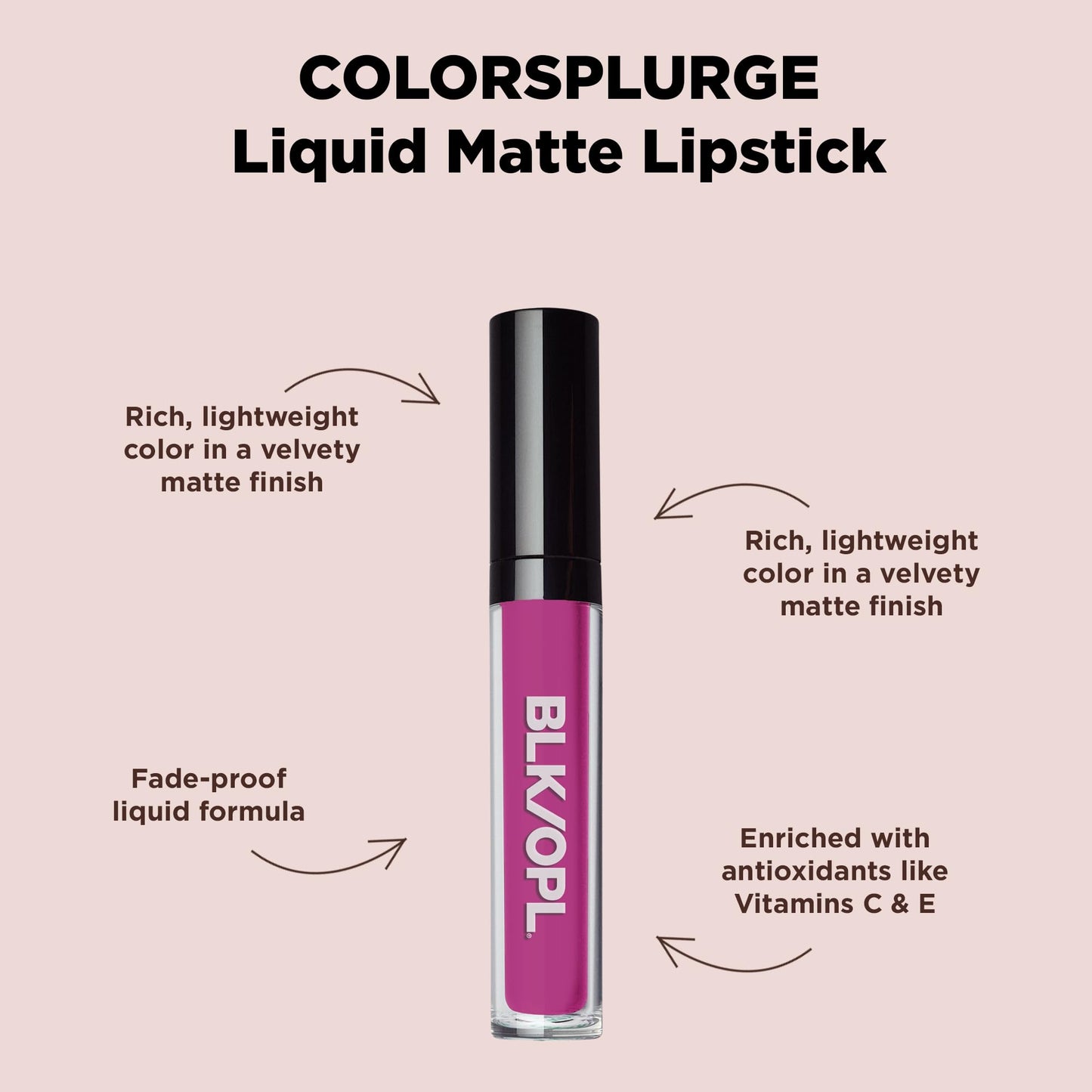 Black Opal BLK/OPL COLORSPLURGE Liquid Matte Lipstick, Fab Fuchsia — long-lasting, enriched with Vitamins C & E, paraben-free, cruelty-free