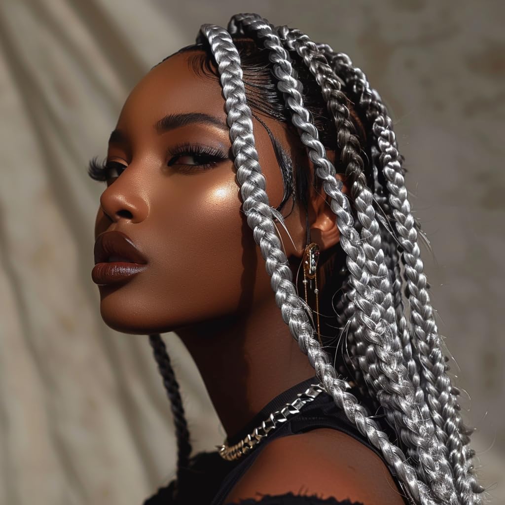 Braid Miracle Pre-Stretched Hair - 52 Inch, 8-Pack, 90g, Anti-Itch, Spetra Fiber, Soft Yaki Texture, Ideal for Braids & Twists, Hot Water Set, Professional Synthetic Hair Extensions (Silver)