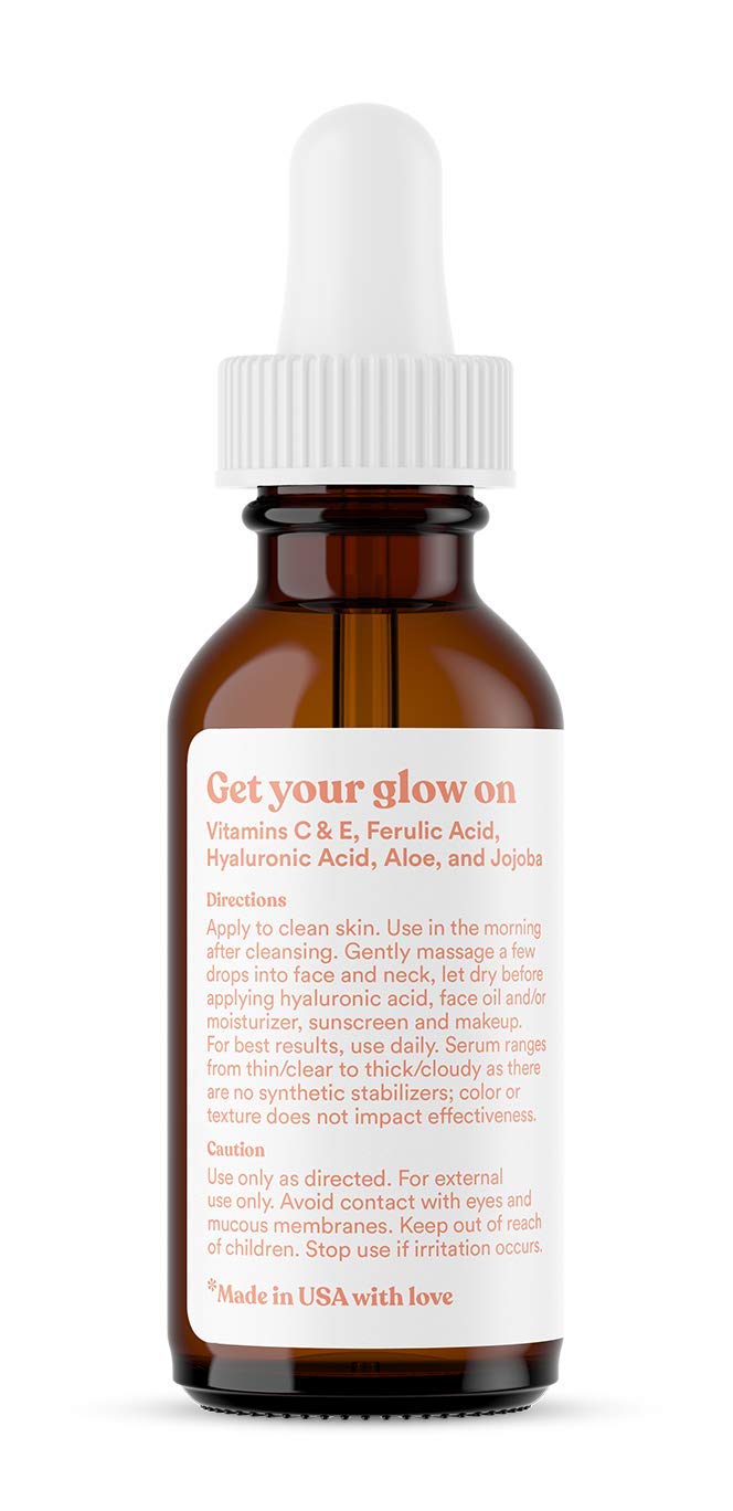 ASUTRA 20% Vitamin C Serum, 1 fl oz - Ferulic & Hyaluronic Acid, Vitamin E, Aloe, Jojoba, Brightening Face Serum