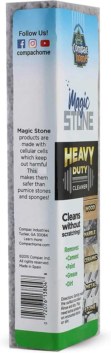 Compac Home Magic-Stone Heavy Duty Cleaning Stick - Easily Scrubs/Removes Paint, Cement, Encrusted Dirt, Rust, Grease, From Wood, Stone, Ceramic Floor Tiles, Cleaning Block, 1 Count