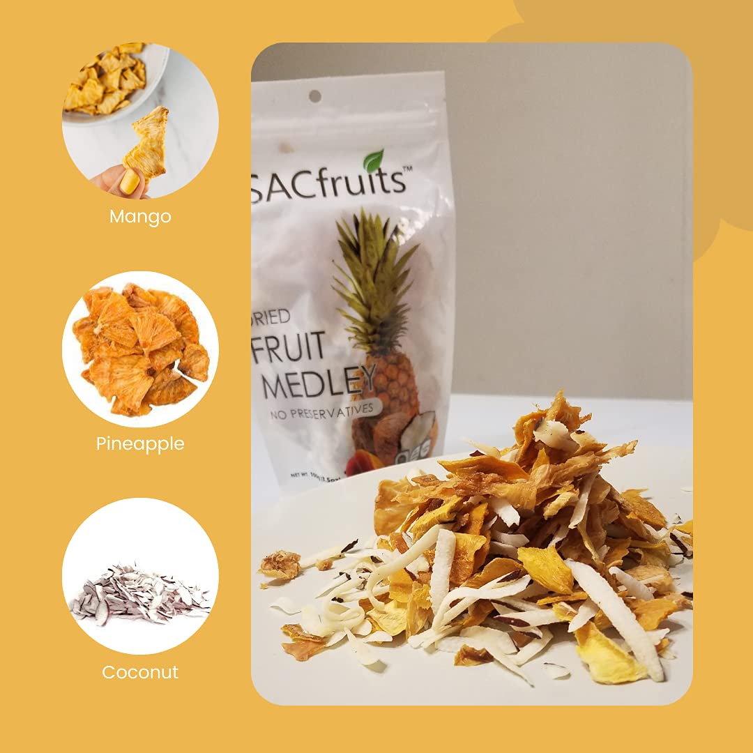SACFruits Dried Fruit Medley 2oz | Unsweetened | Vegan | Mango, Pineapple & Coconut (3-pack)