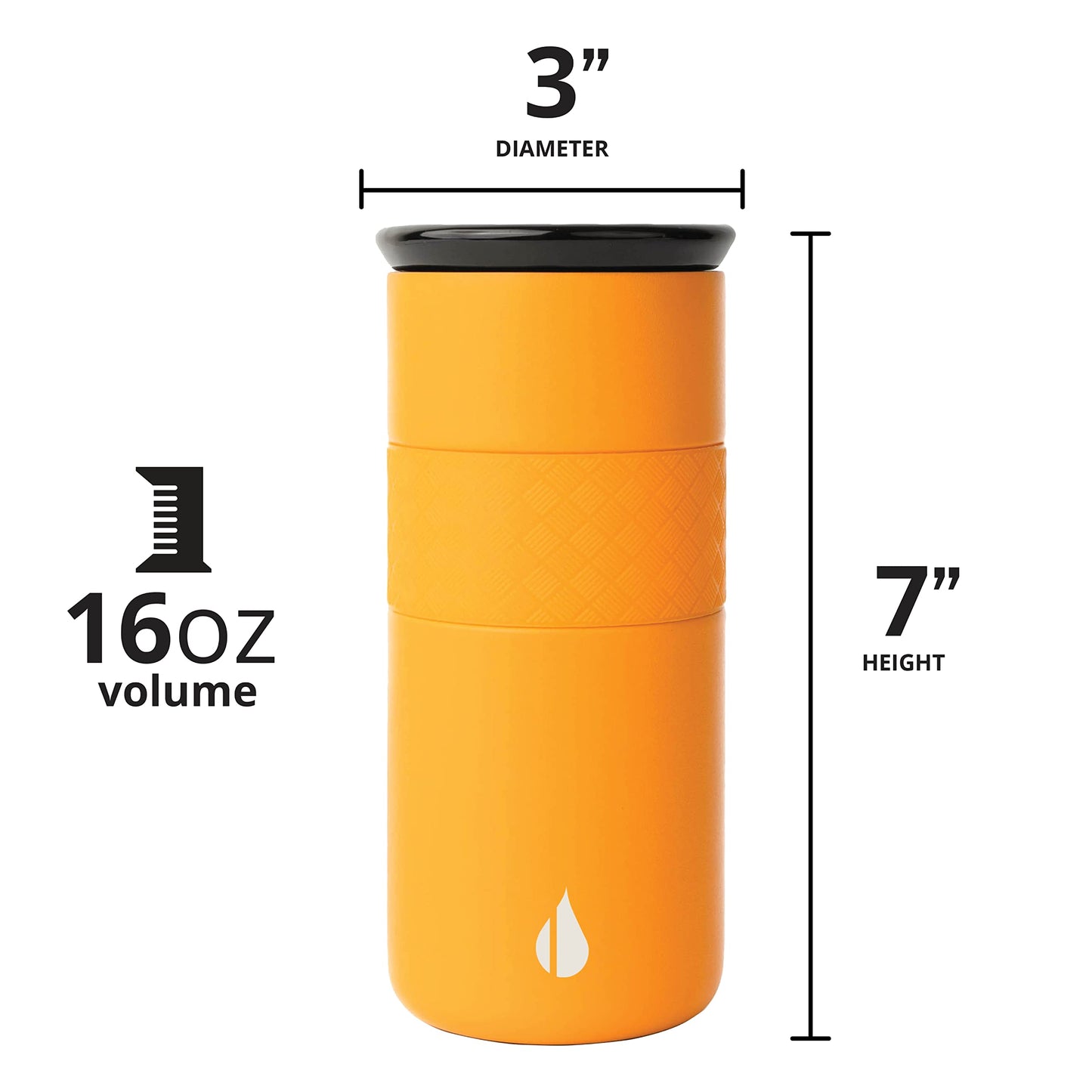 Elemental Artisan Insulated Tumbler, Triple Wall Coffee Travel Tumbler, Reusable Stainless Steel Coffee Tumbler with Ceramic Lid, Thermal Coffee Cup for Hot (6 Hrs) & Cold (18Hrs) 16oz - Citrus Yellow