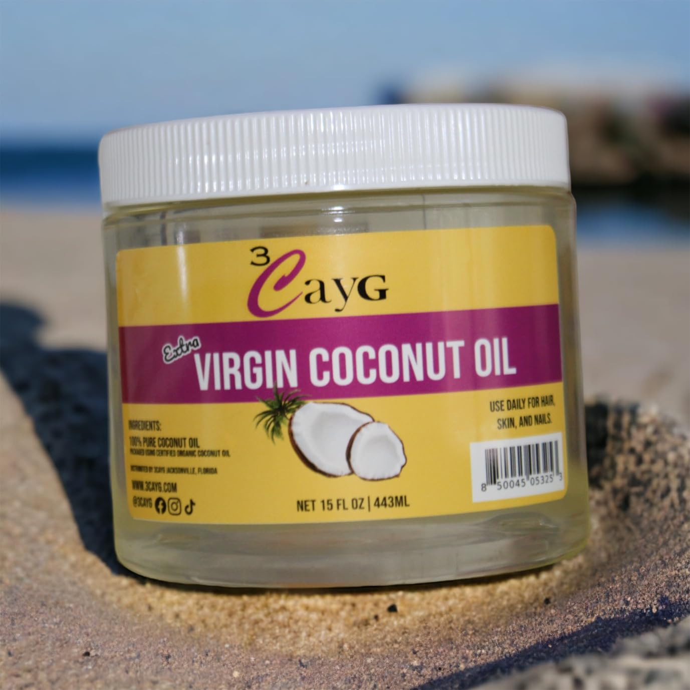 3CayG 15oz Extra Virgin Coconut Oil for Softer Skin, Hair Growth, and Nailcare