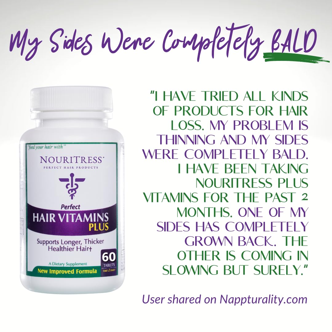 NouriTress Perfect Hair Vitamins Plus - 60 tabs | Hair Growth Supplements | DHT Blocker Proprietary Formula | Professional Salon Strength | 1 Month Supply | Dermatologist Recommended