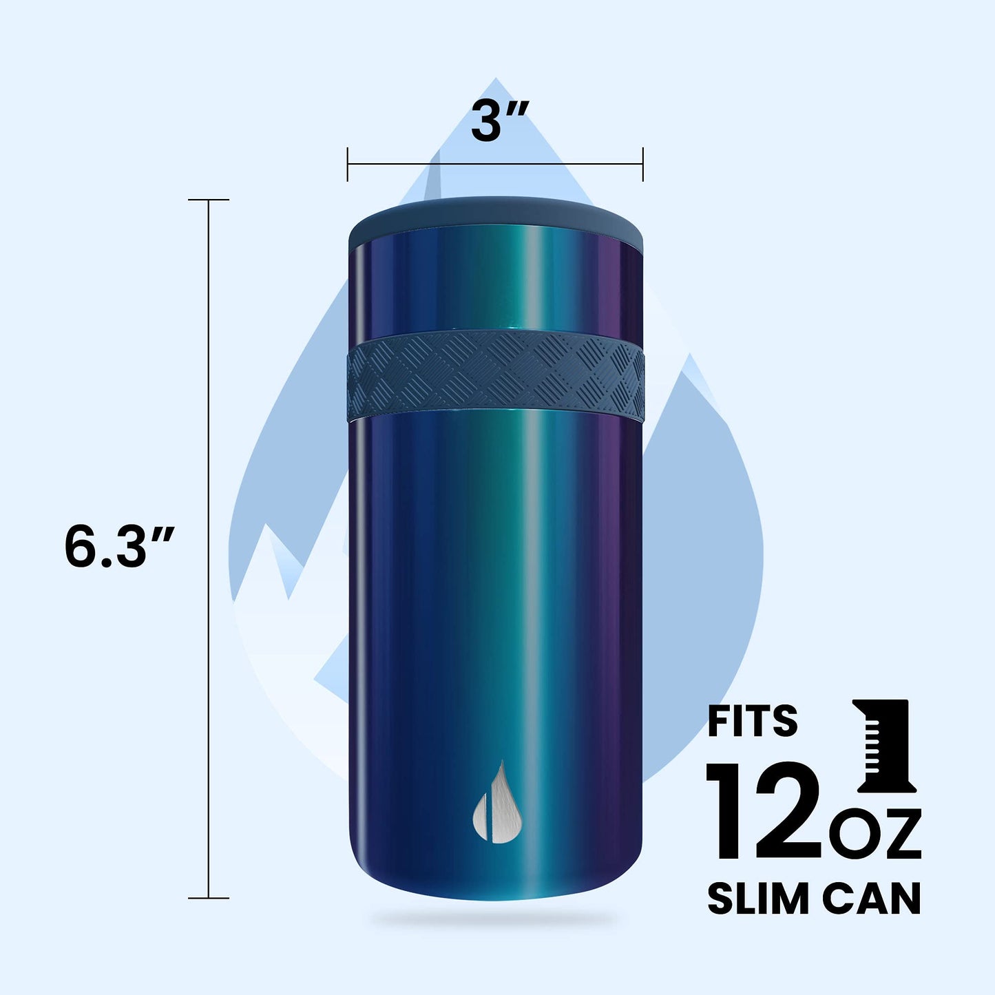 Elemental Insulated Slim Can Cooler, Triple Wall Stainless Steel Skinny Can Cooler - Drink Cooler Insulator for 12oz Skinny Seltzers, Beer, Soda Cans - Iridescent