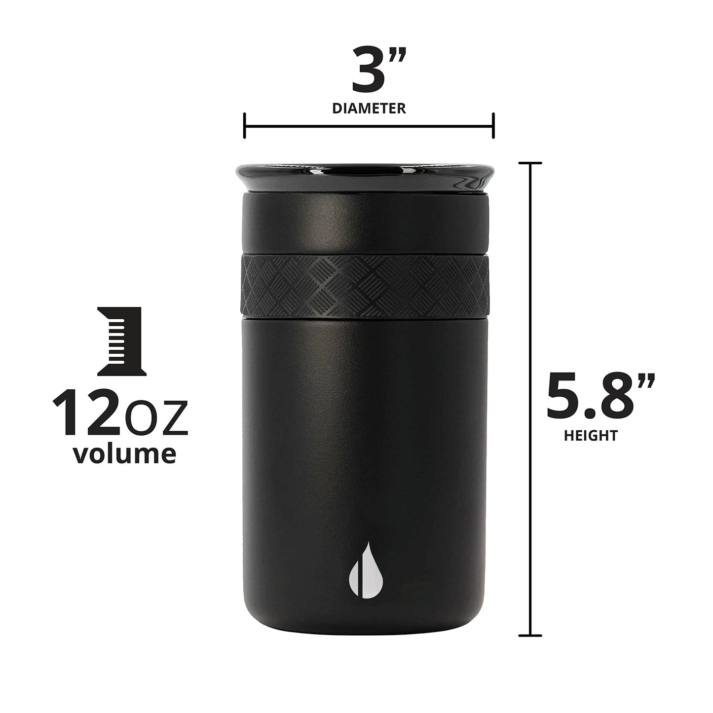 Elemental Artisan Insulated Tumbler, Triple Wall Coffee Travel Mug, Reusable Stainless Steel Coffee Tumbler with Ceramic Lid, Thermal Coffee Cups for Hot (6 Hrs) & Cold (18 Hrs), 12oz - Matte Black