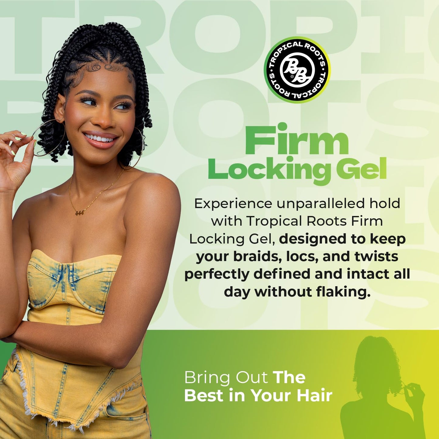 Bronner Bros Tropical Roots Firm Locking Gel - Loc & Twist Gel Ideal for Braids, Twists & Locs with Pineapple & Guava Extracts, Vitamins B5 & B12 - Strong Hold, Non-Flaking, Moisture & Shine - 6oz