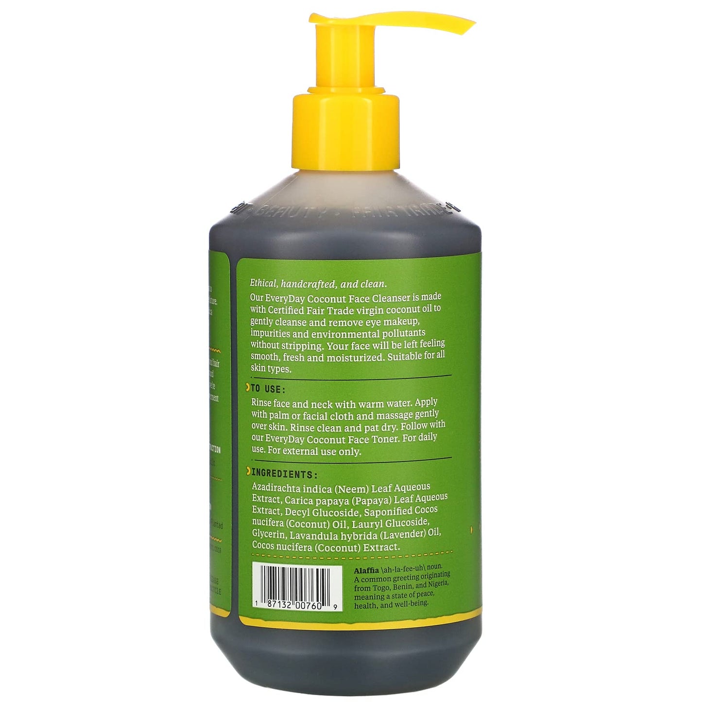 Alaffia Everyday Coconut Face Cleanser for All Skin Types. Leaves Skin Fresh and Hydrated with Fair Trade Coconut Oil & Neem, Vegan, Cruelty Free, No Parabens, Purely Coconut, 12 Fl Oz