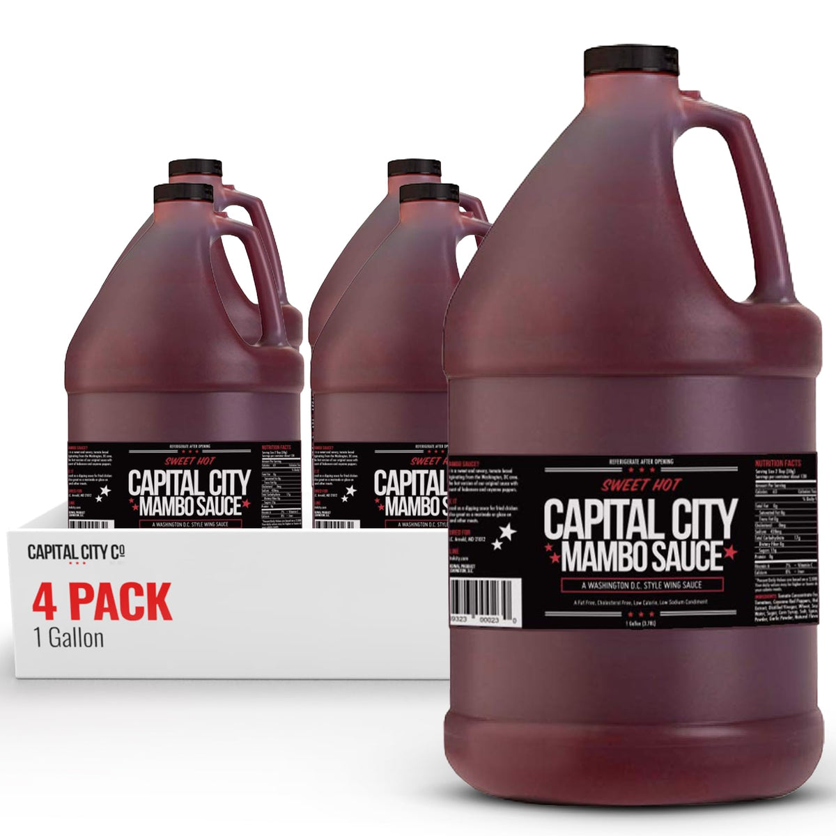 Capital City Mambo Sauce Sweet Hot, Washington DC Wing Sauces, Perfect Condiment for Wings Chicken Pork Beef Seafood Burgers Rice or Noodles, 128oz (1 Gallon) 4 Pack