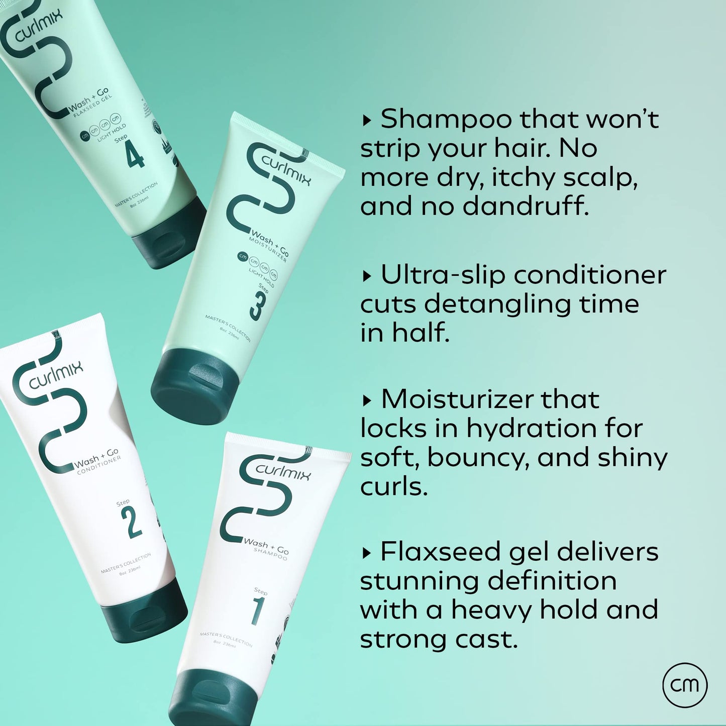 CurlMix Wash & Go System - Travel Size Sample Curly Hair Shampoo & Conditioner Set with Hydrating Moisturizer & Softening Flaxseed Gel - Heavy Hold