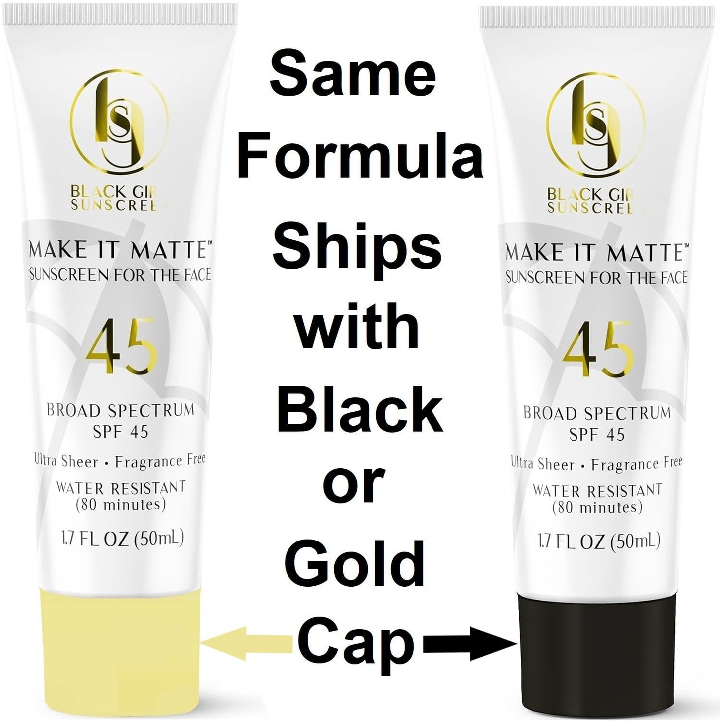 BLACK GIRL SUNSCREEN Make It Matte SPF 45 - Clear Face Sunscreen - No White Residue, Broad Spectrum, Matte Finish, Vegan (Ships with Black or Gold Cap)