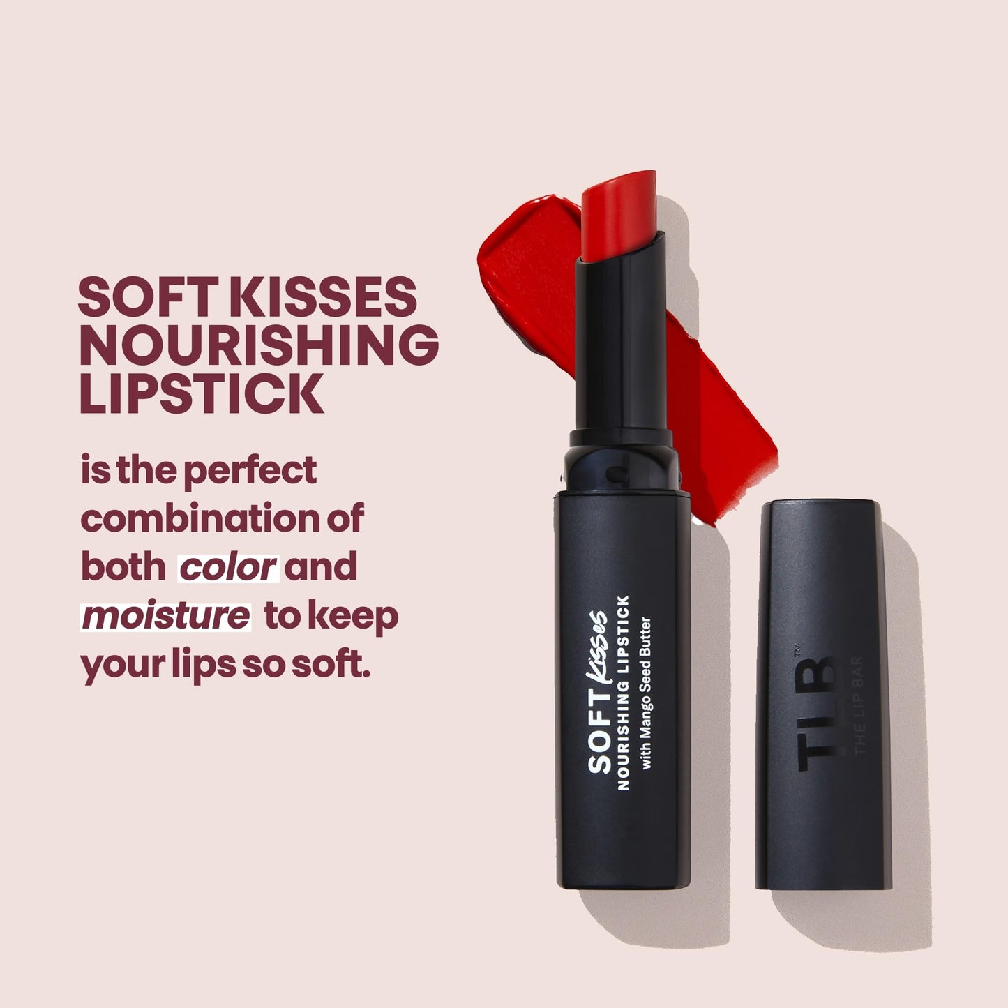 The Lip Bar Soft Kisses Nourishing Vegan Lipstick, with Moisturizing Mango Seed Butter, Satin Finish, Vexxed - Orange Red