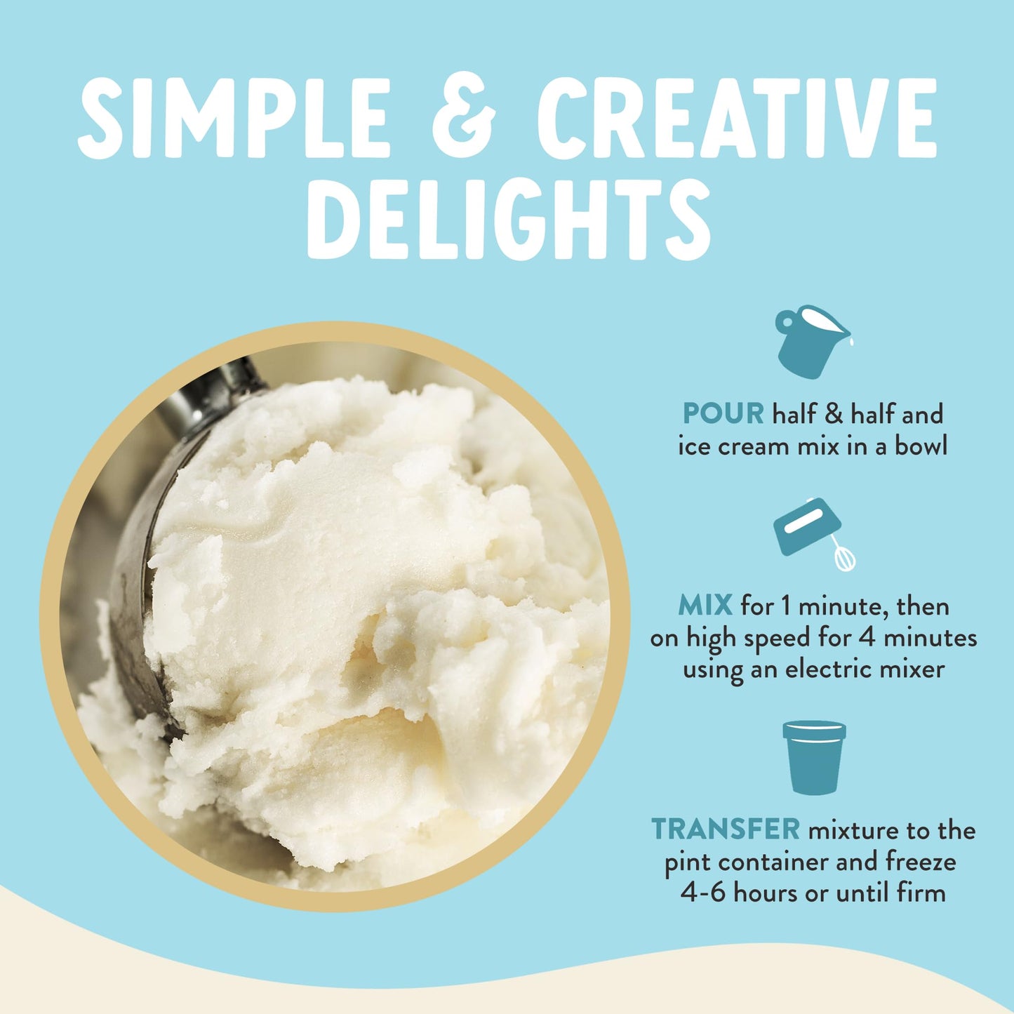 True Scoops 2-Pack Vanilla Bean Ice Cream Mix. Add One Ingredient - Half & Half! Makes 1 Pint of Ice Cream With An Electric Mixer. Made With Real Vanilla Beans. Gluten-Free, Peanut-Free, and Kosher.