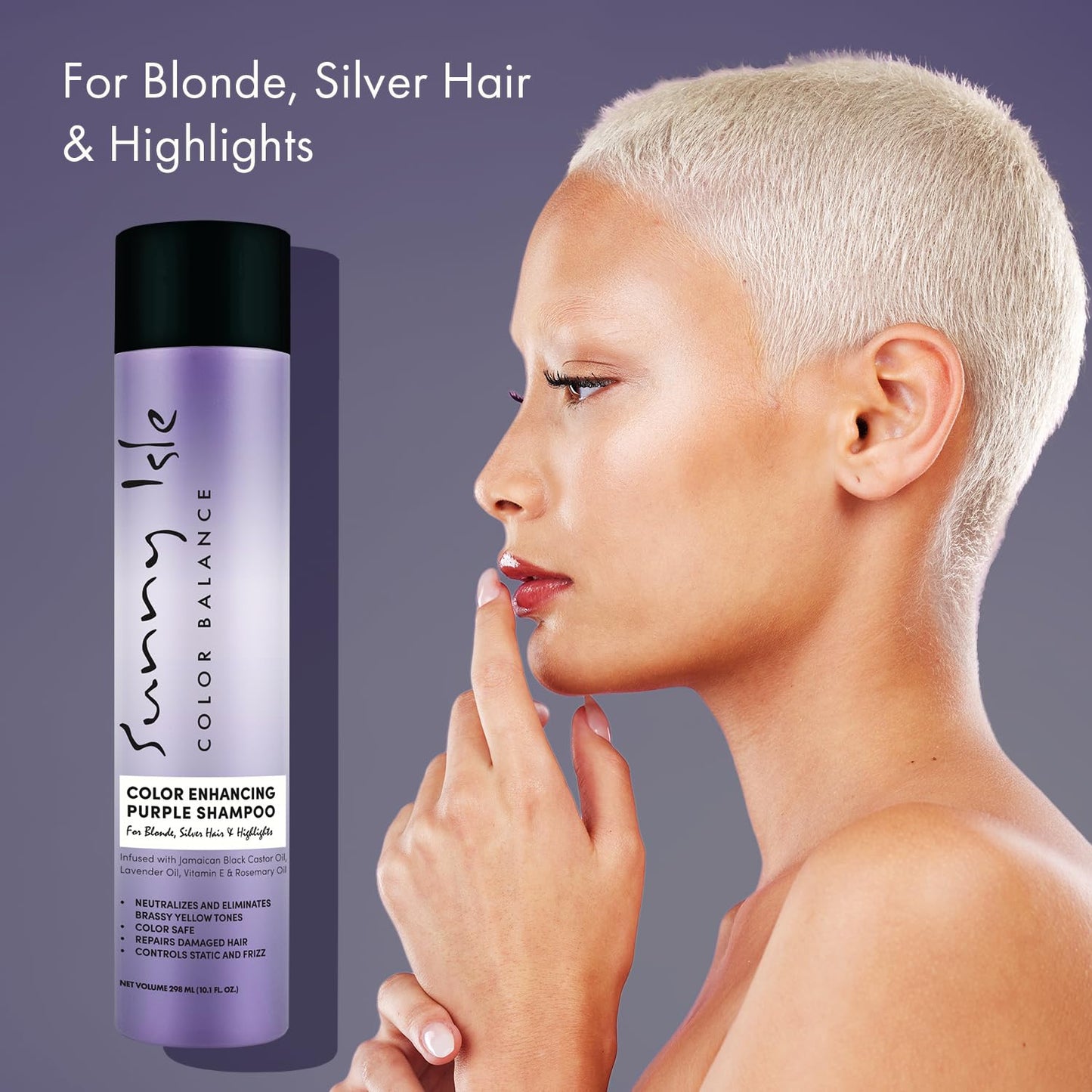 Sunny Isle Color Enhancing Purple Shampoo 10.1oz | Neutralizes Brassy Yellow Tones For Blonde Silver Gray Highlighted Hair