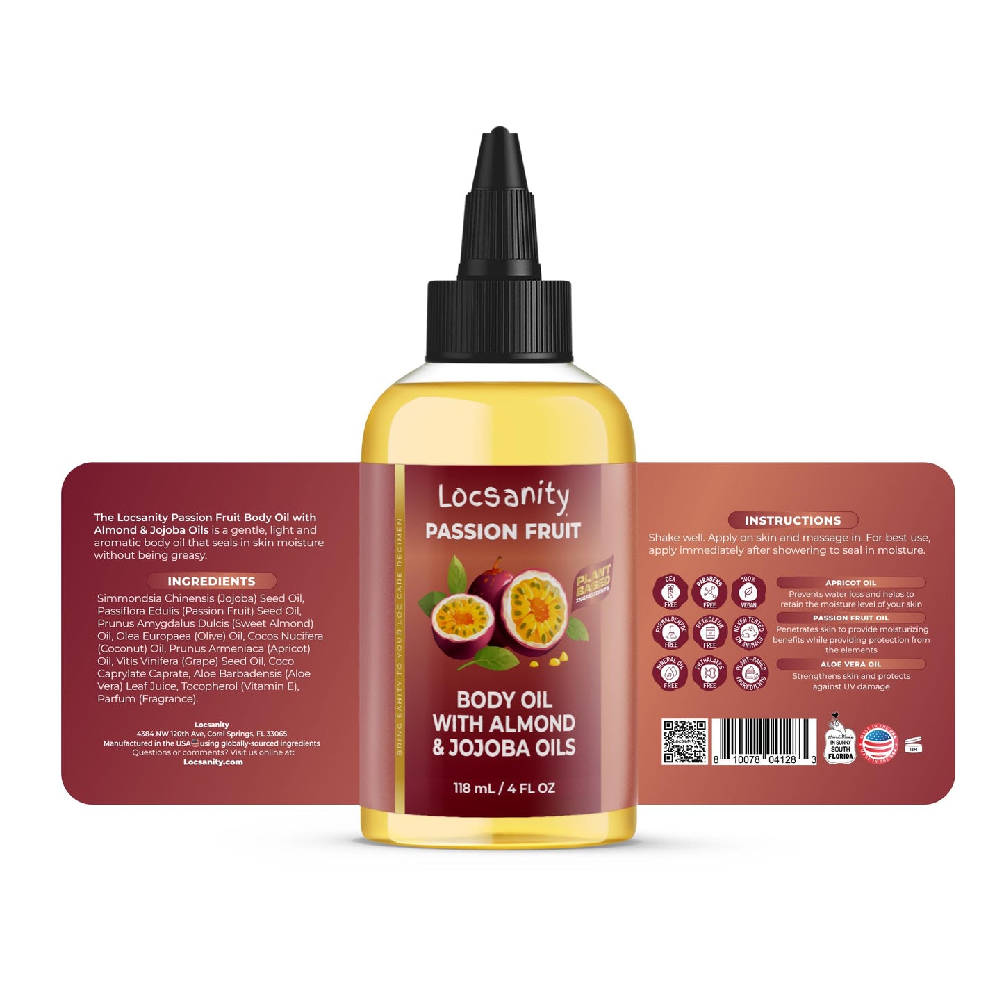 Locsanity Passion Fruit Body Oil with Almond & Jojoba Oils, 4 OZ