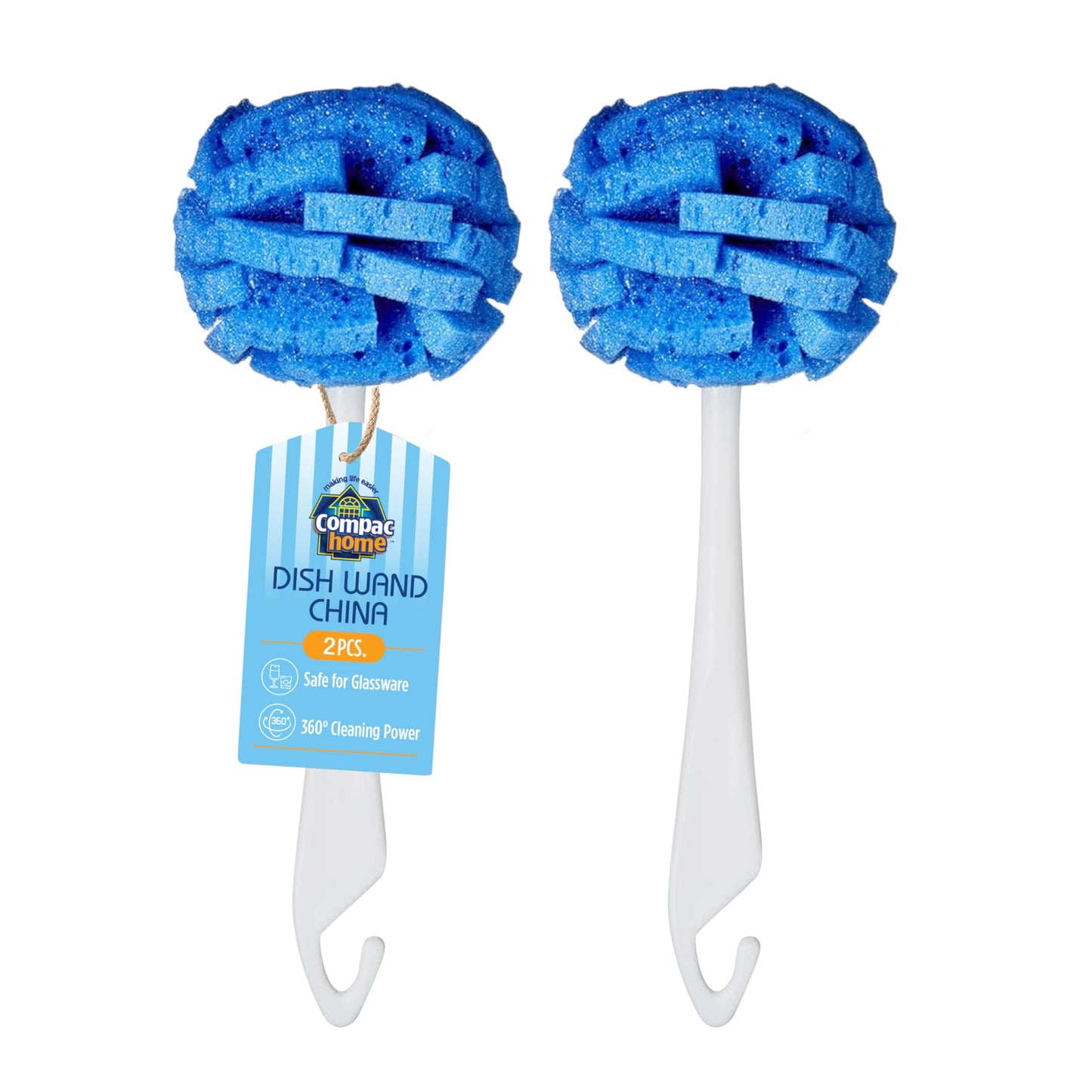 COMPAC HOME Dish Wand China Durable Foam Sponge Petals Brush and Clean Dishes, Pots, Bottles, & Glassware, 2 Count