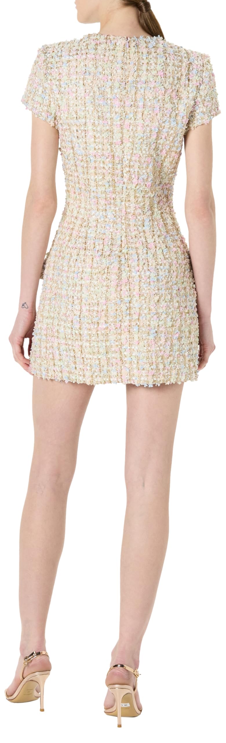 Sergio Hudson, Short Sleeve Tweed Mini Dress, 12, Silver