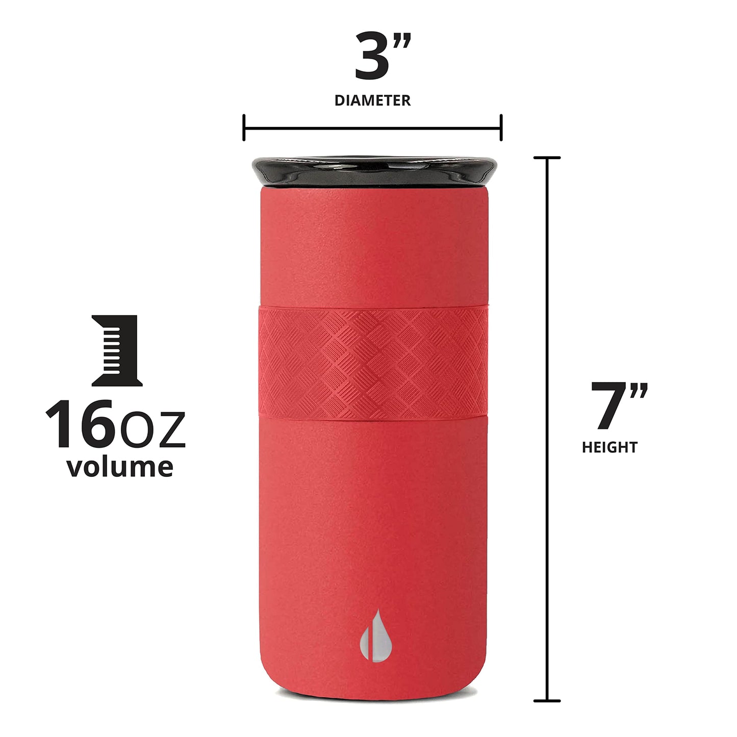 Elemental Artisan Insulated Tumbler, Triple Wall Coffee Travel Mug, Reusable Stainless Steel Coffee Tumbler with Ceramic Lid, Thermal Coffee Cups for Hot (6 Hrs) & Cold (18 Hrs), 16oz - Red