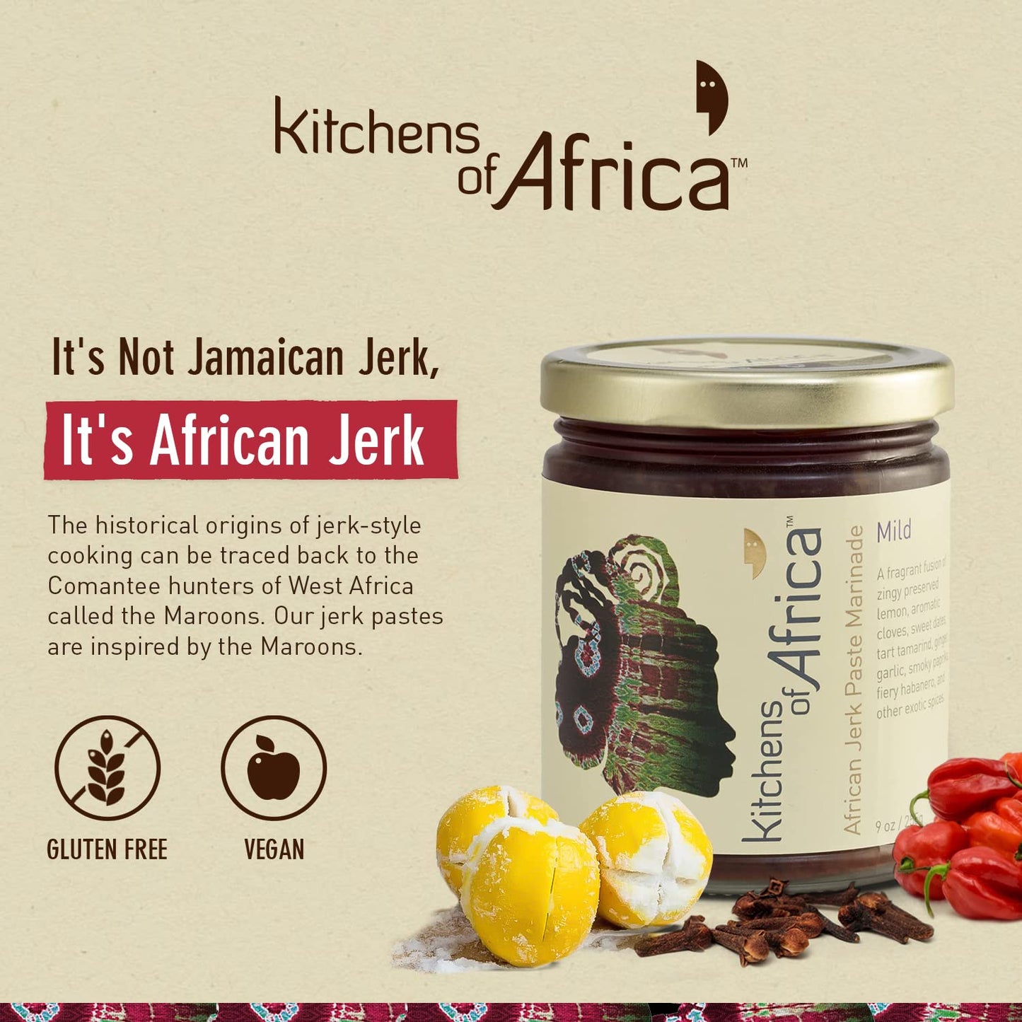 Kitchens of Africa Jerk Seasoning Paste with Preserved Lemon, Dates, Tamarind, Dijon Mustard and Highly Aromatic Spices - Tastes Like No Other - Versatile All-Purpose Seasoning, Intense Flavors (9 oz)