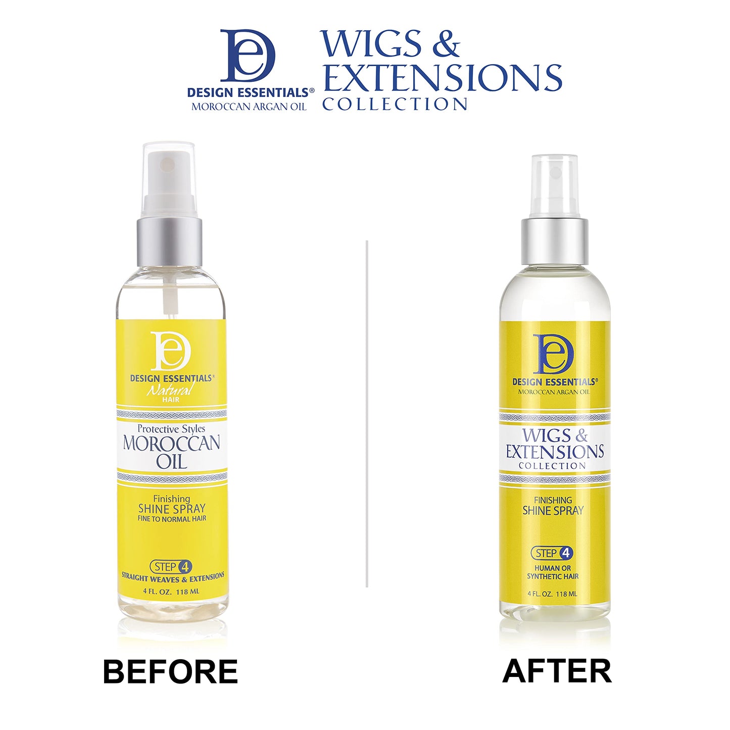 Design Essentials Moroccan Argan Oil Finishing Shine Spray- Wigs & Extensions Collection, Yellow, 4 Fl Oz (Pack of 1) - Packaging May Vary