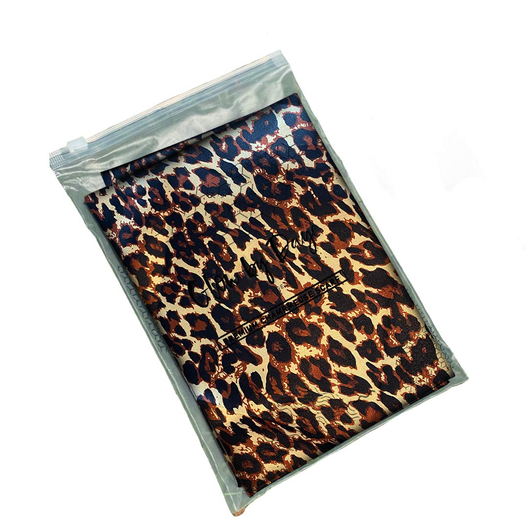 Glow By Daye Charmeuse Satin Prefolded Head Scarf, Double Layered Satin Bandana for Women, Large (Zahara (Leopard Print))