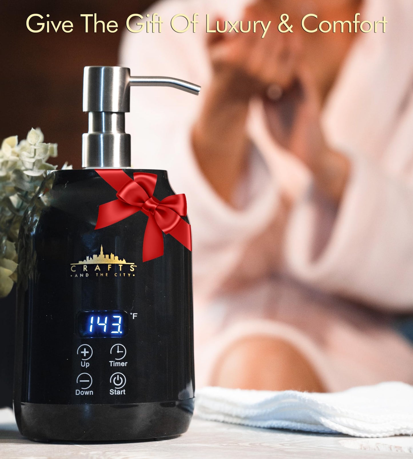 Deluxe Massage Oil & Body Lotion Warmer Dispenser Heater by Crafts And The City- Heated for Massage Therapy, w/ 2 Pump Bottles for Gel, Lube, Coconut Oil, Lotion, Hand Cream, Butter (Standard)