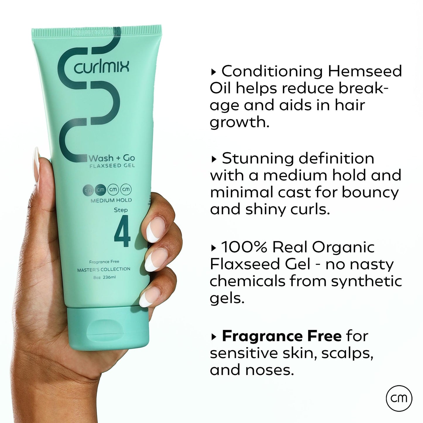 CurlMix Medium Hold Flaxseed Gel for Curly Hair - Travel Size Sample 3.4 oz - Defines & Elongates Curls without Dryness or Flaking - Fragrance Free