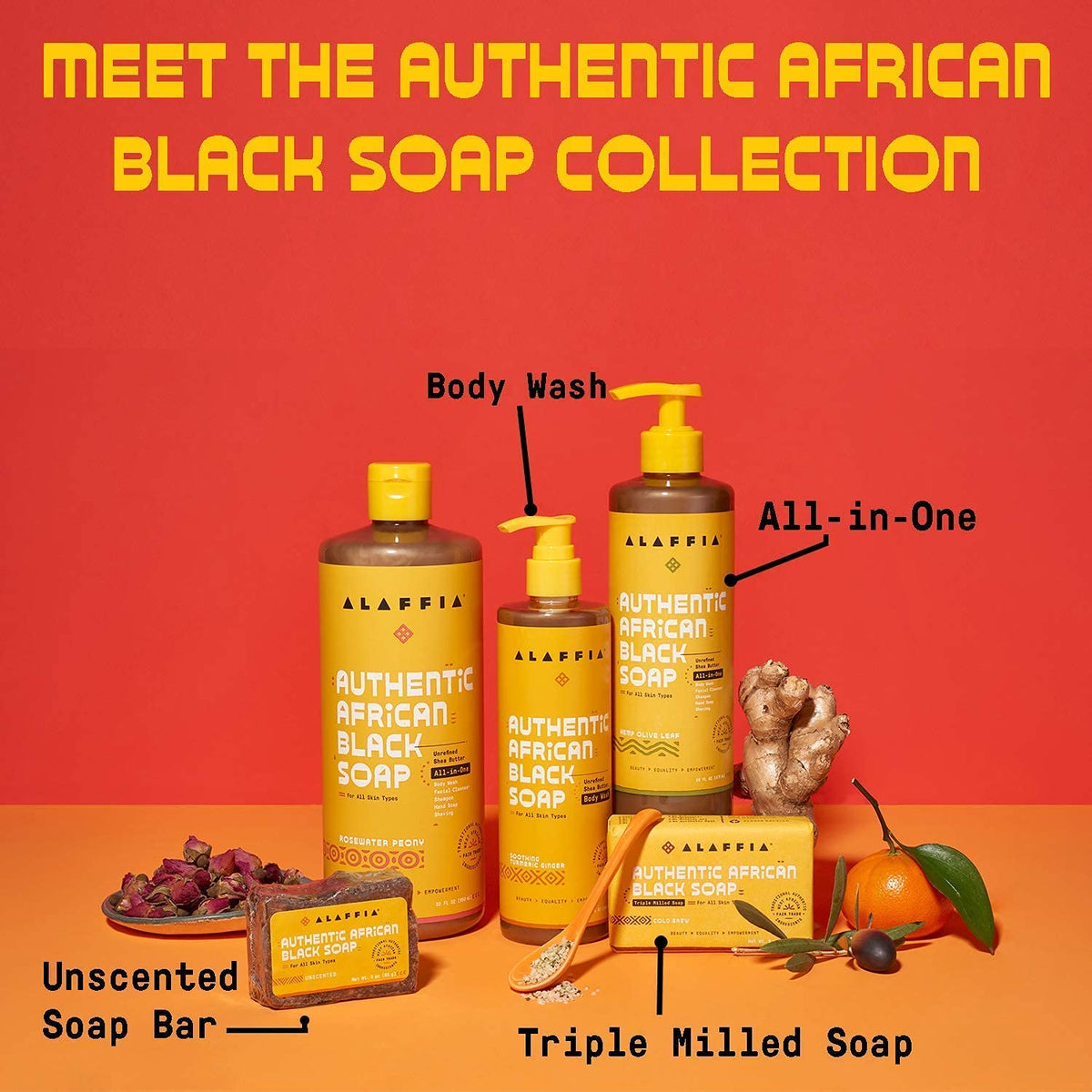 Alaffia Skin Care, Authentic African Black Soap, All in One Body Wash, Face Wash, Shampoo & Shaving Soap with Fair Trade Shea Butter Lavender Ylang Ylang 32 Fl Oz