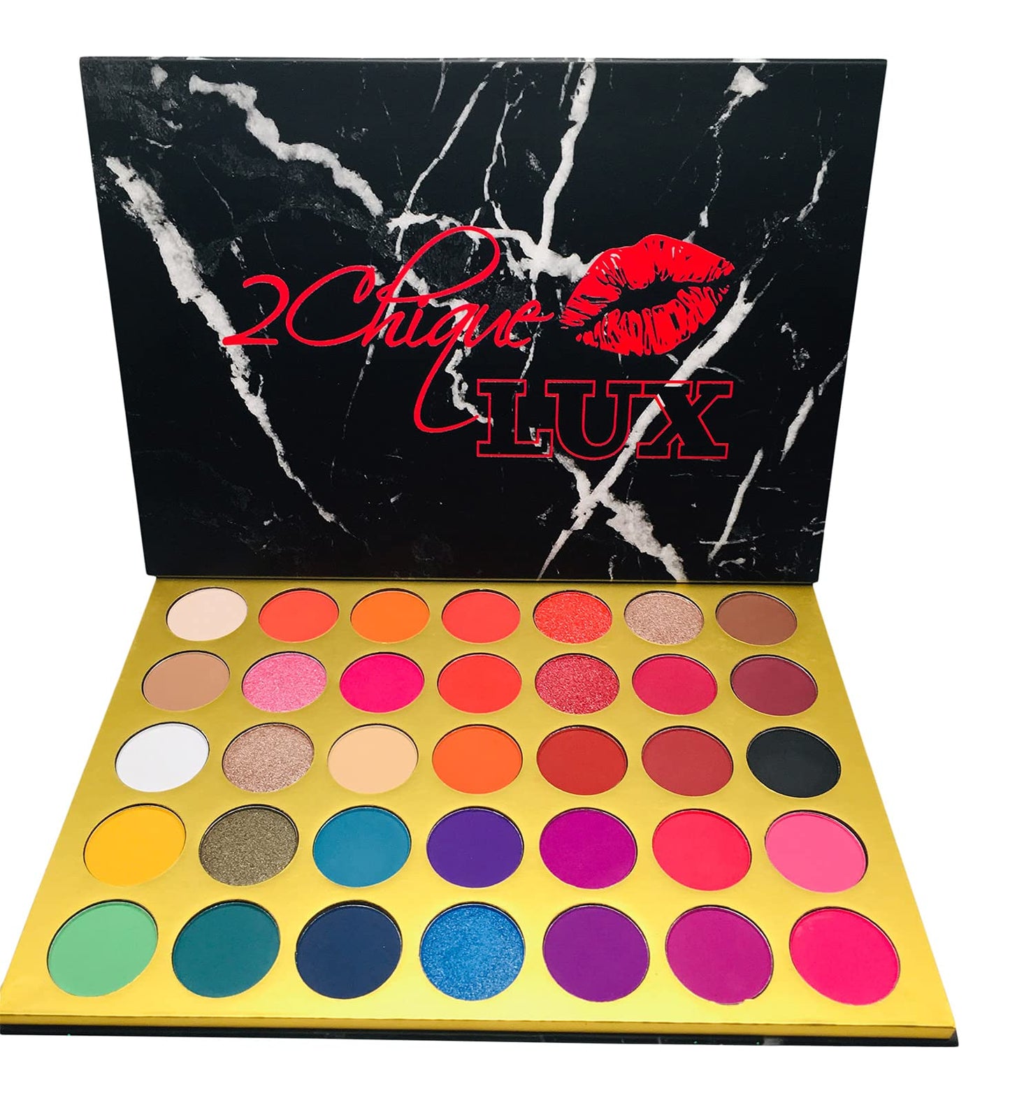 2Chique Boutique Eyeshadow Makeup Palette 35 Matte and Shimmer Colors Long Lasting and High Pigment (Style 40 Marble)