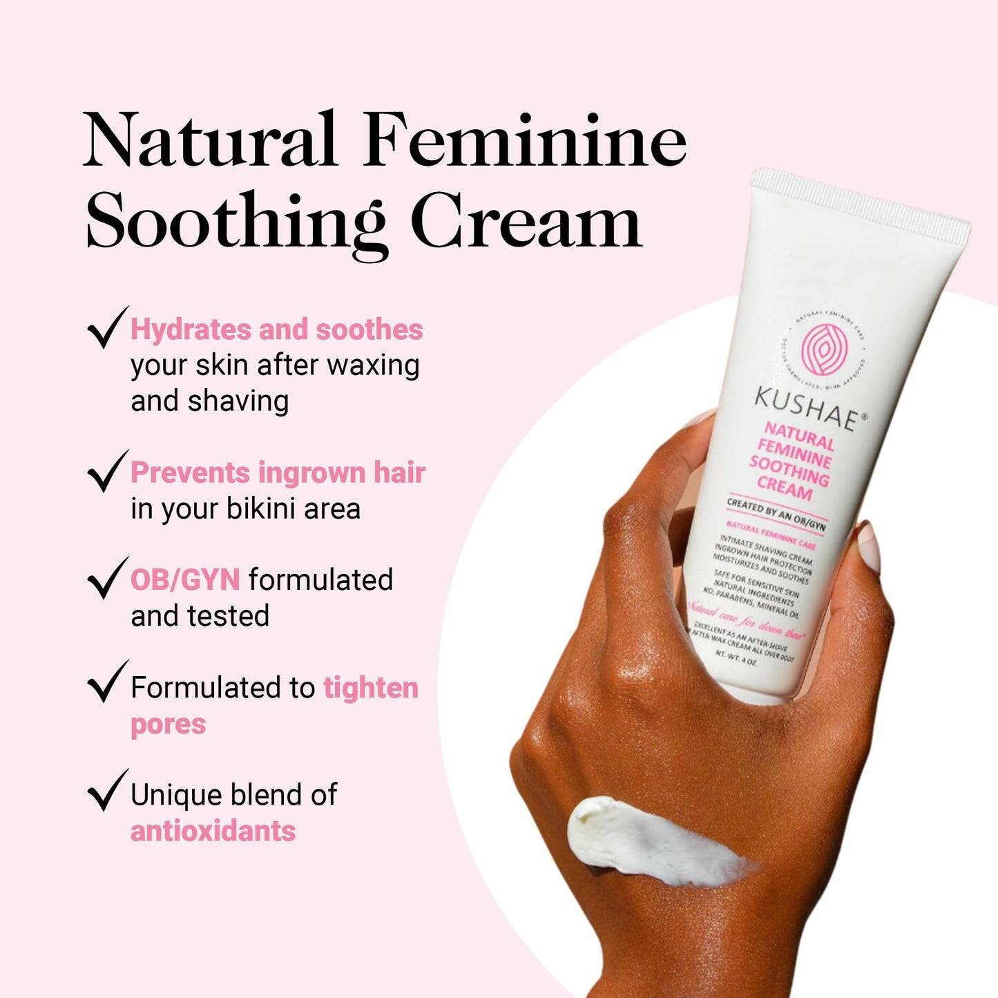 Kushae Feminine Soothing After Shave Cream - OB/GYN Made, Natural, Fragrance Free, Aloe-Based, pH Balanced Intimate Moisturizer for Women 4oz