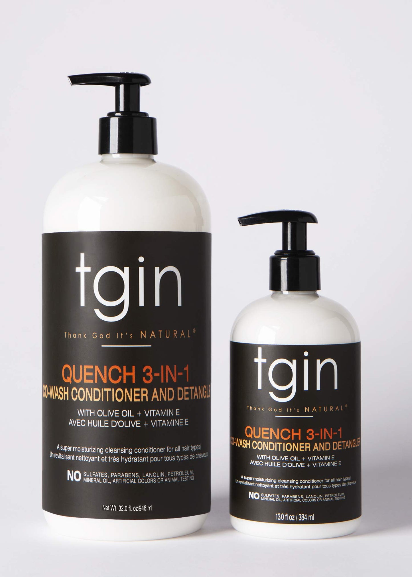 tgin Quench 3-in-1 Co-Wash Conditioner and Detangler for Curly, Coily and Wavy Hair, Rich Moisture for Dry Hair, 13 oz