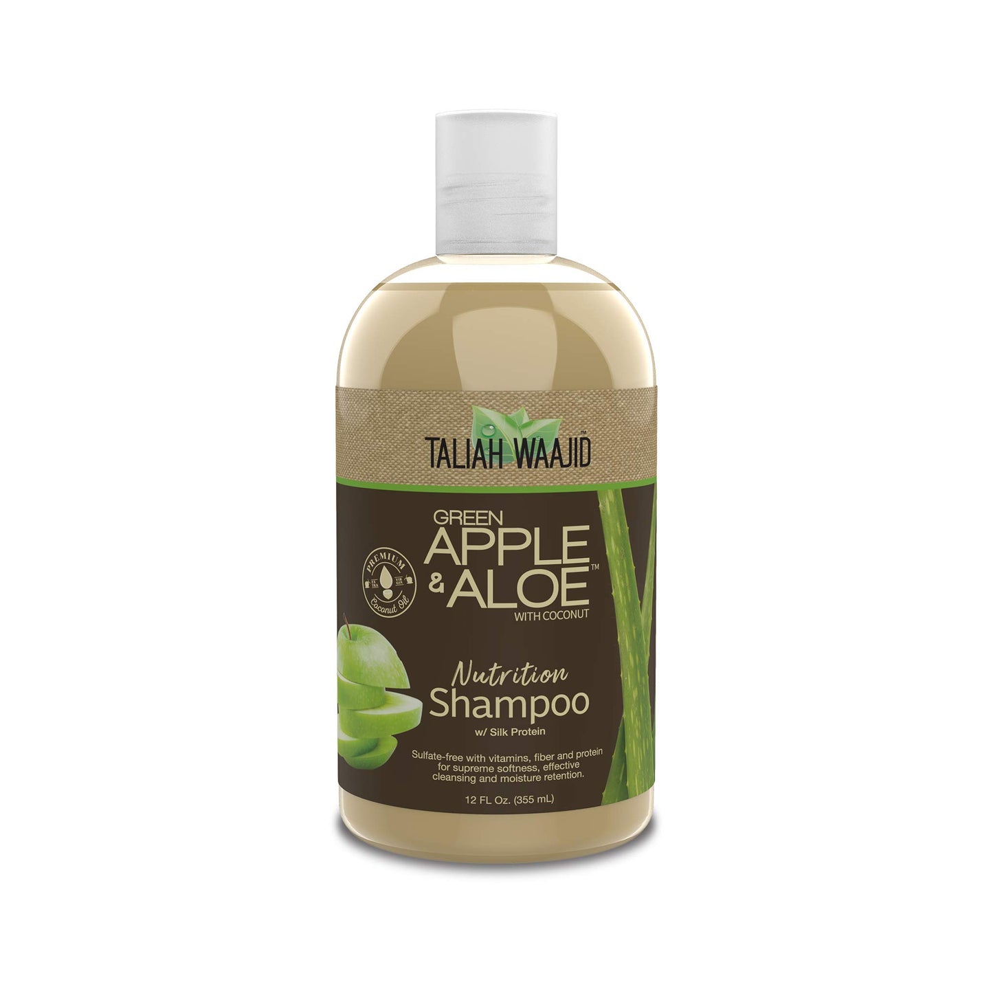 Taliah Waajid Green Apple & Aloe Nutrition Shampoo with Coconut | Curl Moisturizer Vitamins, Fiber, and Protein Formula | Softer, Smoother Hair Cleansing for Thick Curly Hair -12oz (T112)