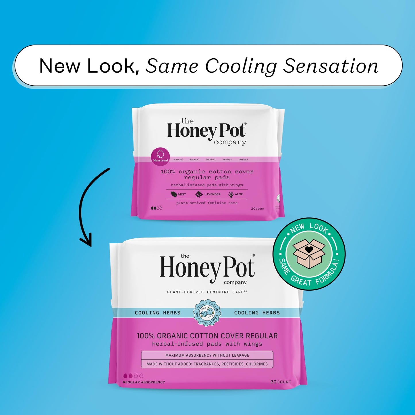 The Honey Pot Company - 80ct - Herbal Pads for Women - Regular Flow w/Wings - Infused w/Essential Oils for Cooling Effect & Organic Cotton Cover - Sanitary Pads for Women - Feminine Care - FSA & HSA