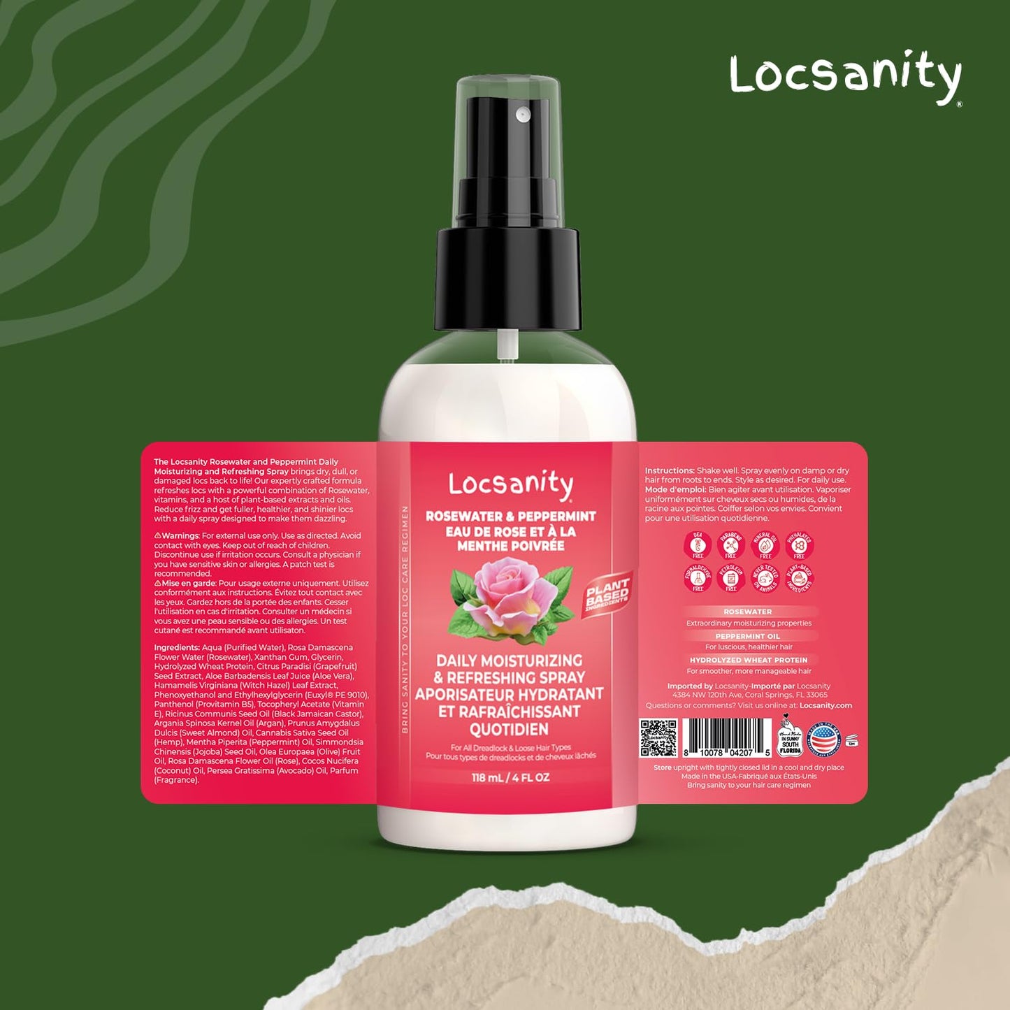 Locsanity Rosewater and Peppermint Daily Moisturizing Spray – Trial Size Hydrating Dreadlock Spray to Nourish the Scalp and Protect Hair From Oil and Buildup (4oz)