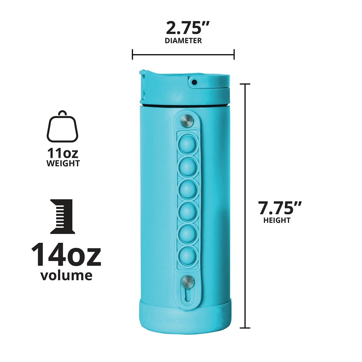 Elemental Iconic Kids Water Bottle with Straw Lid & Stress Relief Pop It Handle, Leak-Proof When Closed, Triple Insulated Kids Stainless Steel Water Bottle For Girls and Boys, 14oz - Robinโs Egg