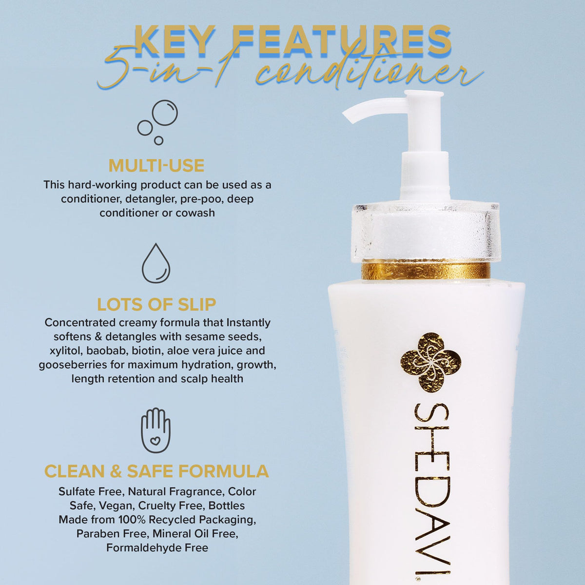 Shedavi Length₂O™ Aquaholic™ 5-in-1 Moisture Conditioner Dry Damaged Hair - Detangling Leave in Conditioner for Women Soften and Moisturize Hair Growth Free from Parabens