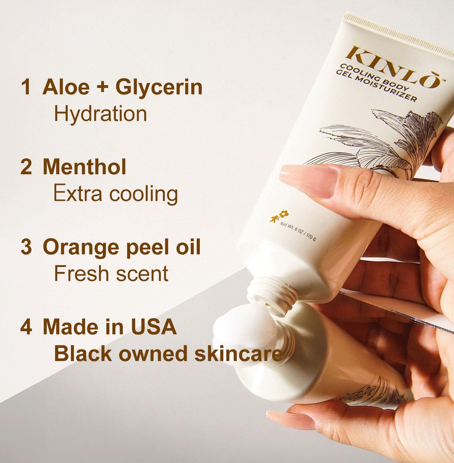 Kinlo Cooling Body Gel Moisturizer 6oz | Aloe vera gel Cooling Hydrating Skin Care Body Lotion | Aloe + Glycerin + Menthol| Black Owned Skincare